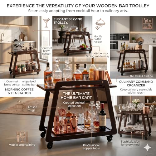 Image of Premium Solid Wood Multipurpose Kitchen Trolley & Serving Cart with Wheels Portable Side Table for Living Room & Office Stylish Wooden Furniture with Smooth Rolling Casters-Black Natural
