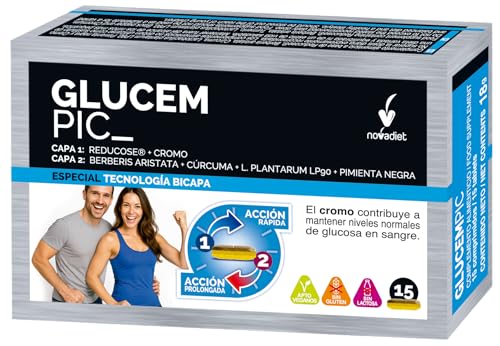 Novadiet - GLUCEMPIC Comprimidos con Cromo, Berberis Aristata, Cúrcuma, L. Plantarum LP90 y Pimienta Negra – GLP-1 - Apoyo al Control de la Glucosa, Saciedad y Control de Peso - 15 Comprimidos