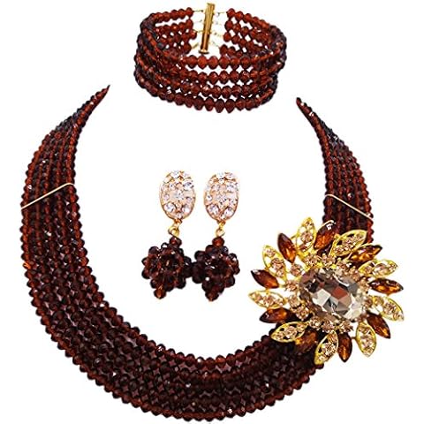 aczuv Classic African Beads Jewelry Set Nigerian Wedding Bridal Bridesmaids Jewelry Sets (Brown) Cover