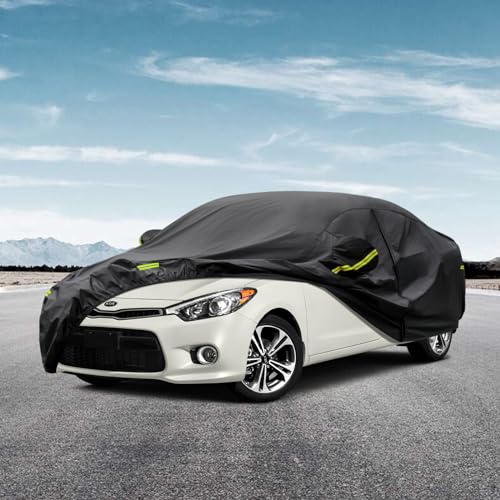 Image of Kaugung 7 Layers Car Cover Custom Fit Kia Forte from 2017 to 2025, Waterproof All Weather Resistant Outdoor Indoor Sun Rain Dust Snow Protection.(USA Warehouse,Within 3-7 Days) Black