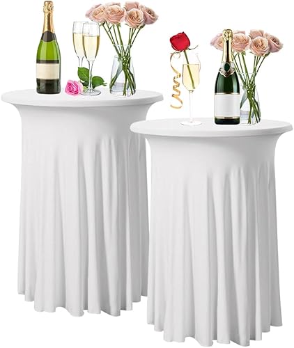 LPAMABA 2er Set Stretch Tischdecke Weiß Bistrotisch Bartisch Hussen Tischhusse C