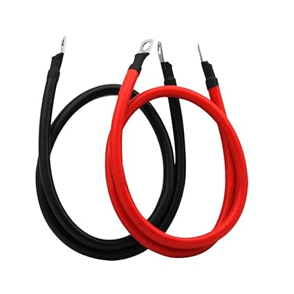 2 AWG Gauge Red + Black Pure Copper Battery Cables Power Inverter Wire Set for Solar, RV, Car, Boat, Automotive, Marine, Motorcycle with 5/16 in Lugs (2PCS, 2 AWG, 3ft)