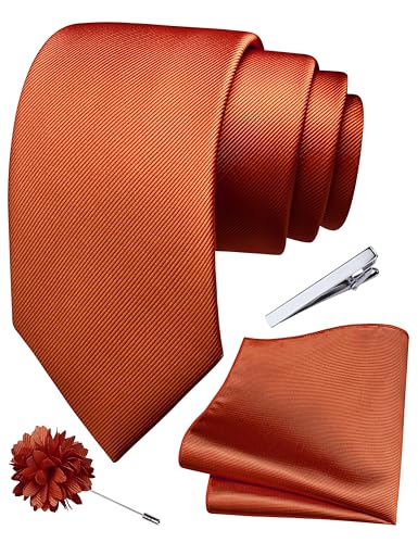 Image of Branduce 3.15 inch(8cm) Solid Formal Tie and Pocket Square Plain Necktie Lapel Pin and Tie Clip Set for Men