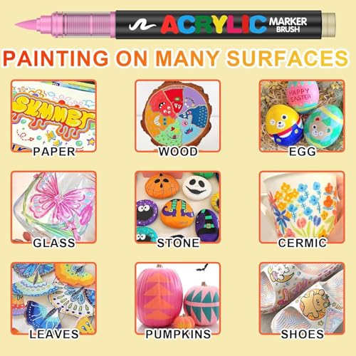 Image of Acrylic Paint Markers Brush Tip Set (120 Colors) | Water-Based Paint Pens with Direct Ink System | Art Markers for Rock Painting, Canvas, Glass, Wood, Fabric & DIY Crafts