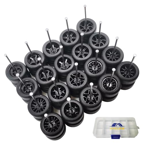 1/64 Wheels and Tires Set, 10-Pack 1 64 Scale Wheels with 10 for 1/64 Diecast Cars Upgraded and Modified Rubber Tires(Diameter 0.43in/11mm) (Black)