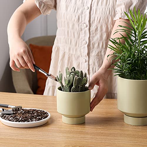 Jofamy Ceramic Planter 2 Pack, Simple Mint Green Flower Pots With Drainage Holes And Saucer, 5.5/4.5 Inch Ceramic Planter For Most Small Plants, Succulents Cacti, Balcony Desk Dresser Decoration. #TOP6