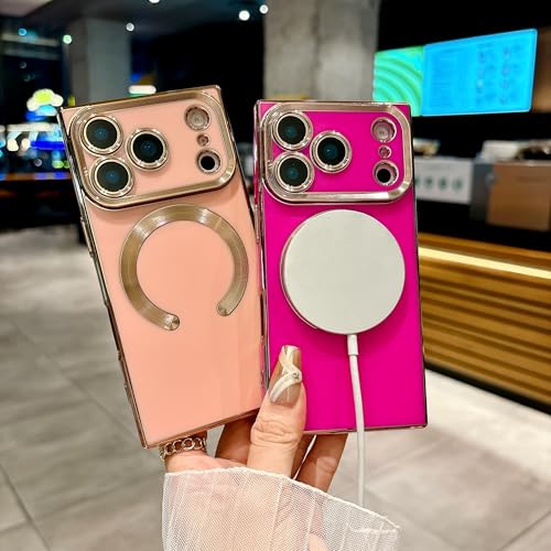 Owncase Magnetic for iPhone 17 Pro Case, (Compatible with MagSafe) (Full Camera Lens Protection) (Reinforced Corners) Shockproof Soft TPU Electroplate Edge Bumper Case for Women, Hot Pink by Owncase - Image 6