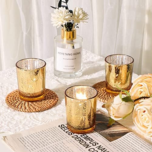 DEVI Gold Votive Candle Holders 24pcs, Mercury Glass Tealight Candle Holder, Gold Wedding Centerpieces for Table Decorations, Gold Valentine Party Bridal Shower Decorations
