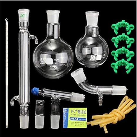 500ml Unidades De Destilación 24/40 Cristalería De Laboratorio Ciencia Aceites Esenciales Alcohol Filtro De Agua Destilada Equipo De Purificación De Rocío Puro Fabricación De Destilador 13pcs Kit