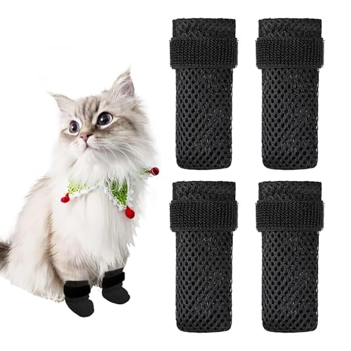 TogtherKings 4 Stück verstellbare Katzenschuhe aus Netzstoff, Anti-Kratz-Schuhe Für Katzen, Atmungsaktiv Katzenpfotenschutz, Katzenstiefel zum Baden von Haustieren, Schneiden von Nägeln, Überprüfen