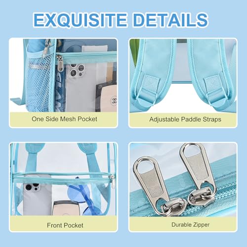 Image of Busiuw Clear Backpack for Stadium Events 12x12x6 Mini Small Sports Fan Backpacks with Front Pocket for Concert Sport Events Work Travel(Blue)