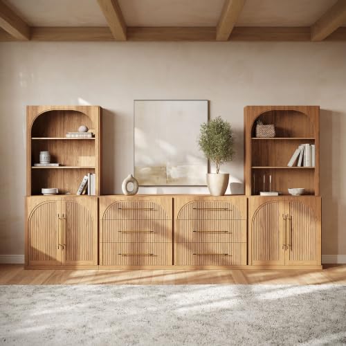 Image of BELLEZE Jagger 130 inch Wall Unit 6-Piece Modular TV Stand - Camel