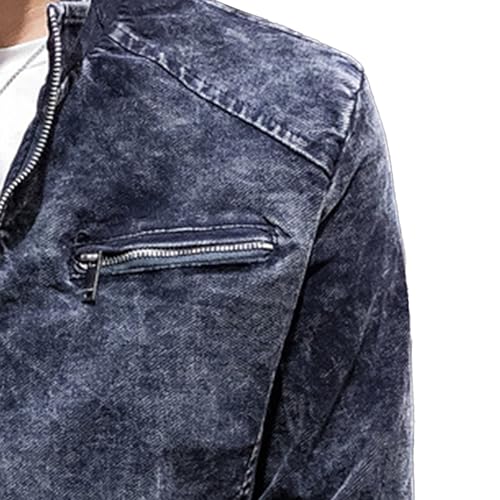 DGHM-JLMY Mens Casual Classic Denim Jacket Vintage Stand Collar Zipper Jacket Slim Fit Fashion Jean Coat With Zipper Pockets3