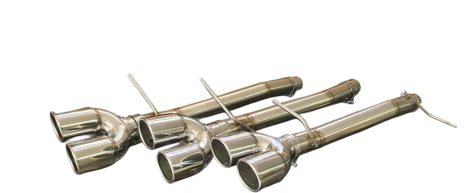 Terminale di Scarico in Acciaio Inossidabile per Fiat Punto, Grande Punto, Punto Evo, Alfa Mito, Tubolare Curvo con Uscite Doppie, Lucidato, 120cm