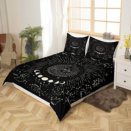 Housse de couette soleil et lune lit 3 pièces décor astrologie