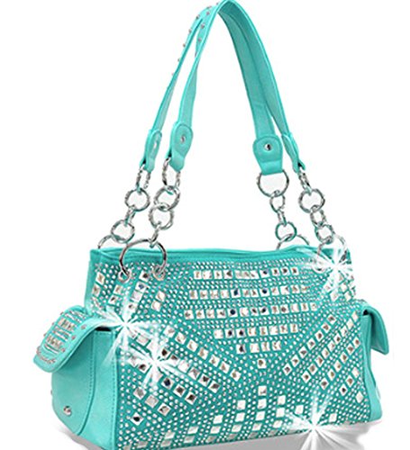 ZZFAB Gem Studded Rhinestone Concealed and Carry Purse Turqoise