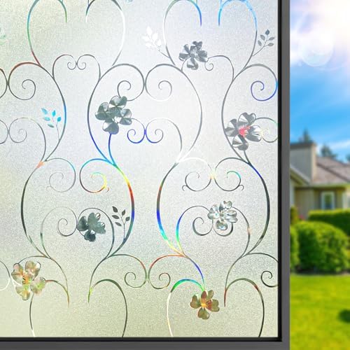 DIFIT Fensterfolie Blickdicht, 3D-Regenbogen Milchglasfolie, 60x200cm | Dekofolie, Statisch haftende Sichtschutzfolie Fenster, UV-Schutz, Abnehmbar, Inkl. Montagezubehör für Zuhaus