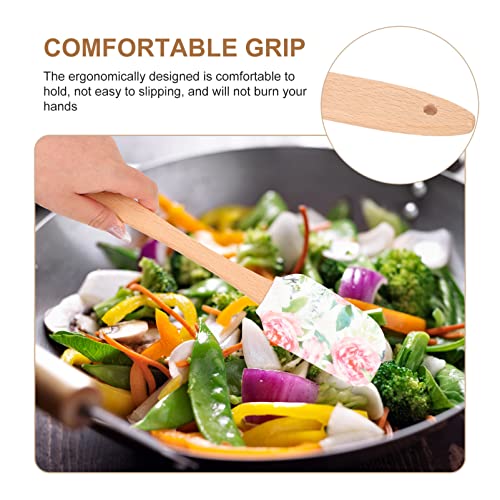Besportble 48J8H36317X Silicone Spatula With Wooden Handle: 2 Pcs Flower Pattern Scraper Cream Butter Spatula thumb #7