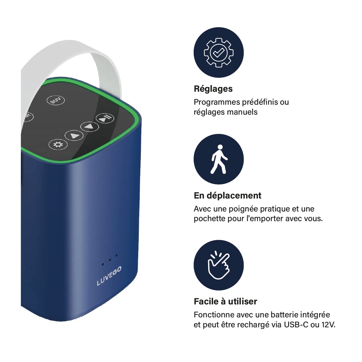 Luvego Mini Compresseur - Compresseur à Air Portatif, Multifonction avec Divers Accessoires, Compact, Batterie Intégrée