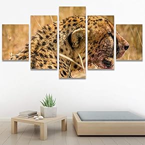 SIGNWIN 5 Panel Canvas Wall Art Animals Cheetah...