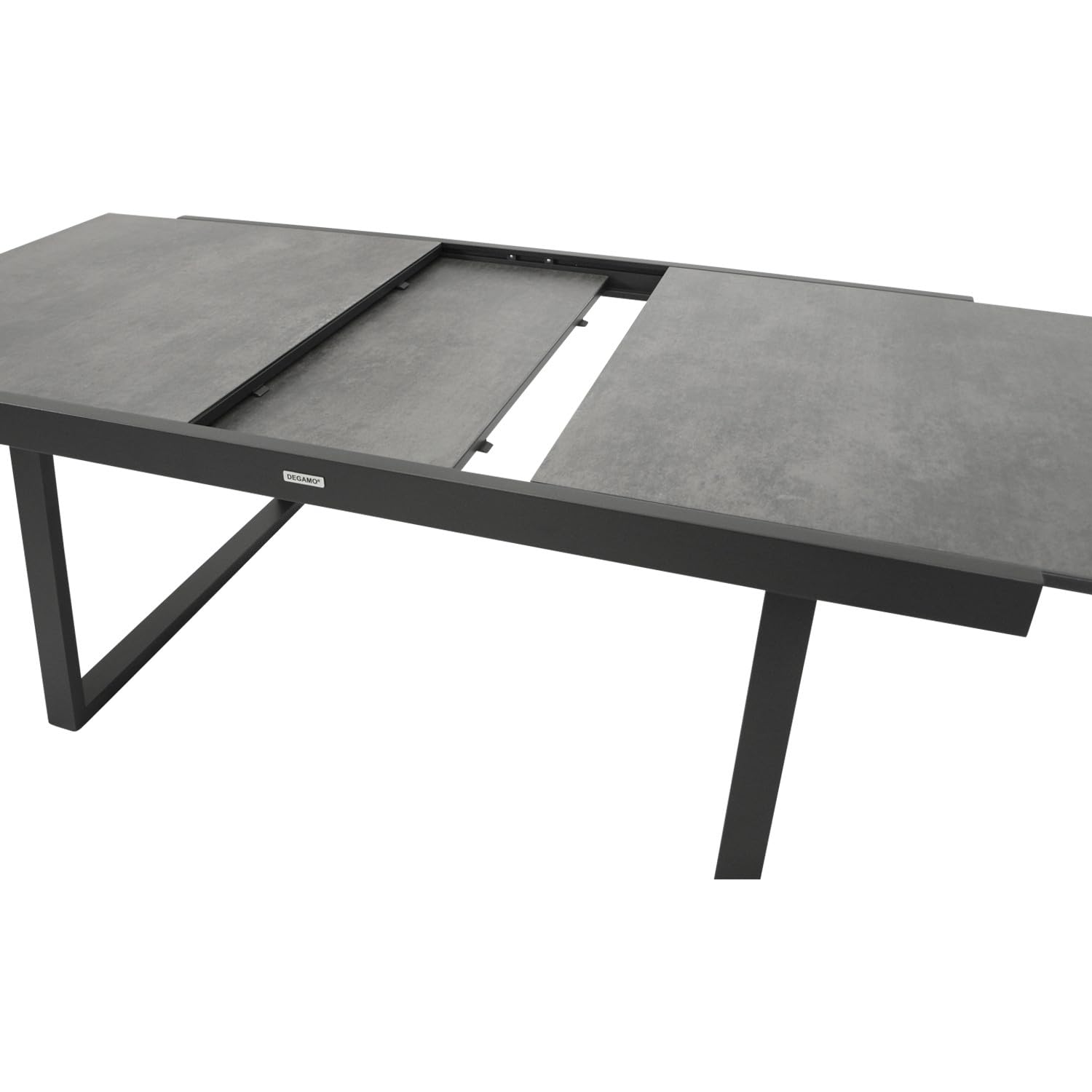 DEGAMO Gartentisch Ausziehtisch Reims, 180/240x100cm, Aluminium anthrazit + Glas in Keramikoptik hellgrau, Outdoor
