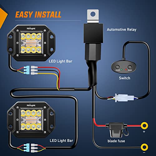 Image of Nilight 2PCS 42W Light Pods Flush Mount Spot Flood Amber White Strobe 6 Modes Memory Function for Fog&Snow Off-Road Truck Car ATV JEEP Cabin Boat with 16AWG Wiring Harness Kit-2 Leads