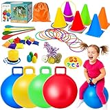 53PCS Carnival Outdoor Games Combo Set for Kids, 18 Inch Hopper Balls with Handles, Ring Toss, Bean Bags, Egg Spoon Relay Race, Fun for Backyard, Field Day, School, Birthday Parties, Family Events