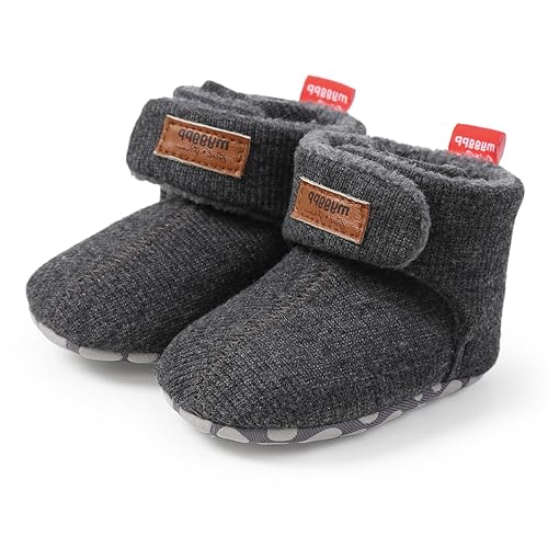 Image of E-FAK Newborn Baby Cozy Fleece Booties with Grippers Winter Slippers Socks Soft Sole Stay On Infant First Walker Crib Shoes