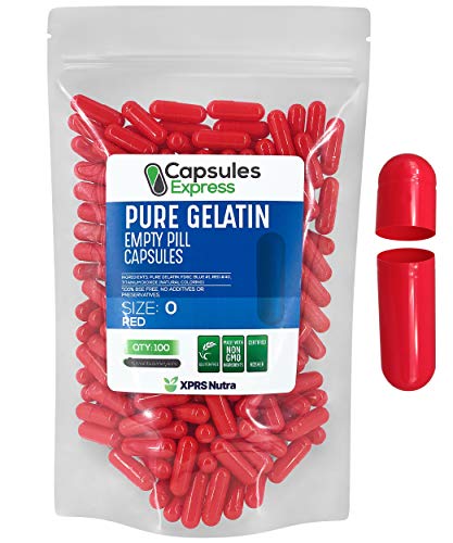 XPRS Nutra Size 0 Empty Capsules - 100 Count Empty Gelatin Capsules - Capsules Express Empty Pill Capsules - DIY Capsule Filling - Pure Bovine Pill Capsules Empty Gel Caps (Red)