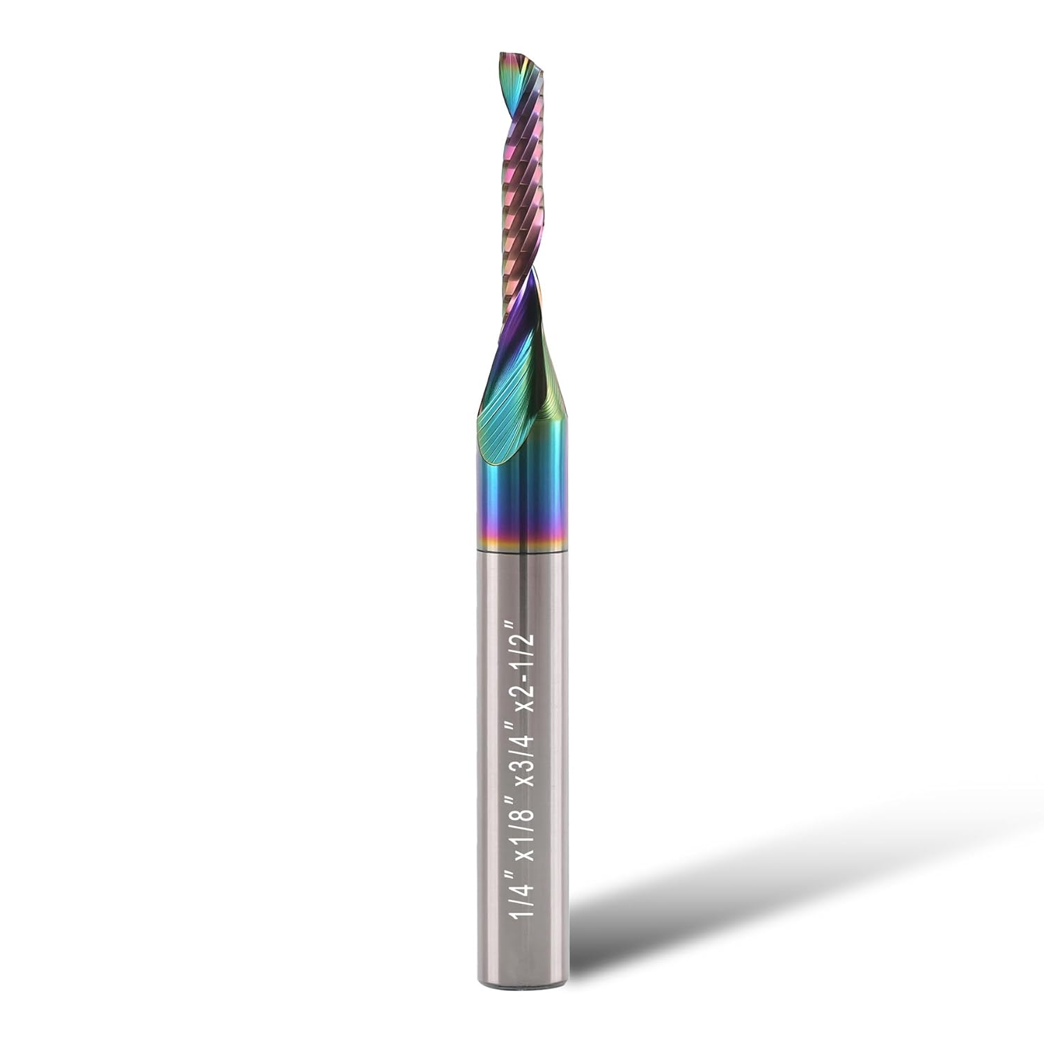 O Flute Up Cut CNC Router Bit, 1/4" Shank Single Flute End Mill, 1/8" D, 3/4" CL, 2-1/2"OVL. Spiral Solid Carbide Milling Cutters with DLC Coated for Aluminum, Plastic, Acrylic, Wood, MDF and PVC
