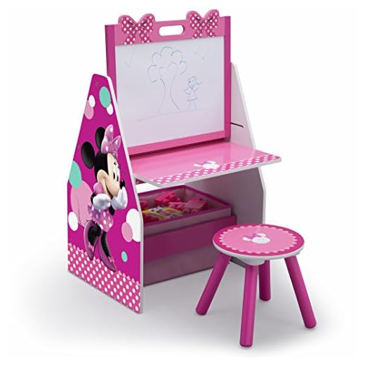 Delta Children Kids Easel and Play Station – Ideal for Arts & Crafts, Drawing, Homeschooling and More, Disney Minnie Mouse