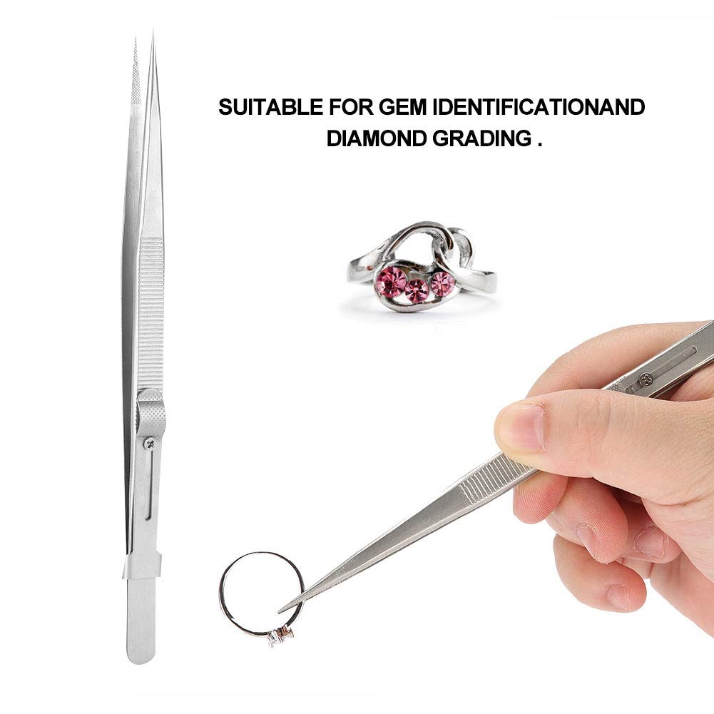 KVSERT 3 Stuks Diamond Stone Pincet Gem en Sieraden Pincet Vergrendeling Gekartelde Fijne Puntige Tip Pincet