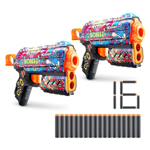 Pistola XSHOT Skins Flux Sonic Robotnik - Sonic il Riccio Con 16 dardi, ricarica Facile, dardi Con tecnologia a sacca d'aria, Pistola Giocattolo gommapiuma per...