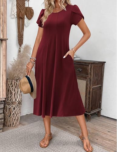 Image of ZEAGOO Womens Casual Dresses for Summer Short Sleeve Flare Midi Dress Loose Flowy Beach Sundress