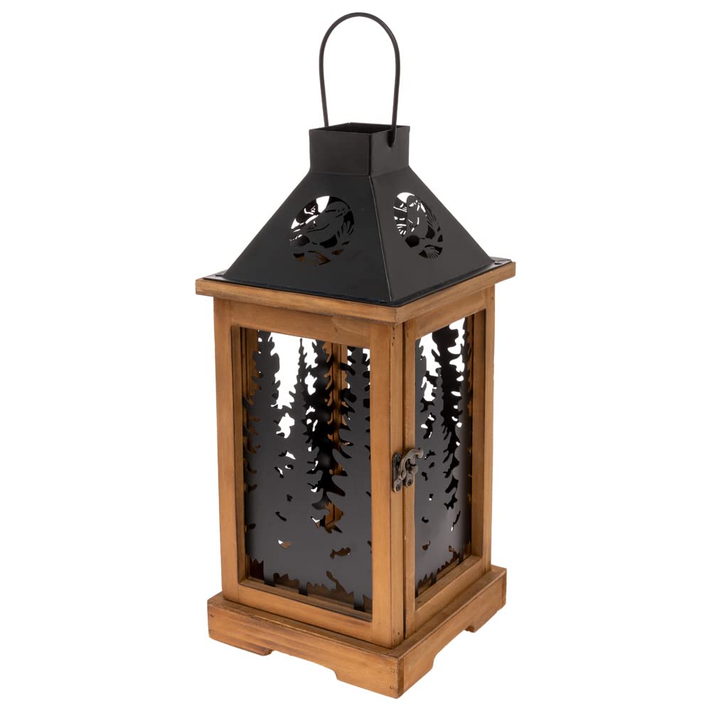 Boston InternationalWood & Metal Decorative Lantern/Candle Holder, 15-Inches, Forest Trees