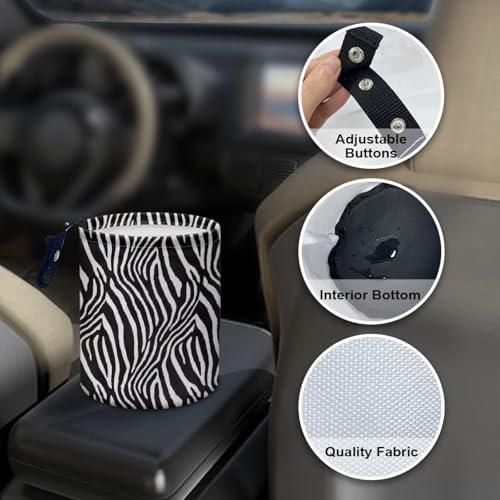 Image of Portable Zebra Stripe Dustbin Bin Waste Basket Car Accessories Interior Easy to Clean Collapsible Car Trash Can Collapsible Small Trash Can