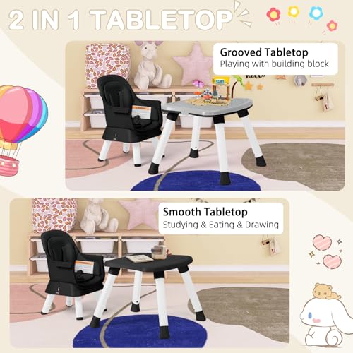 TODEFULL Baby High Chair, 8 in 1 Convertible Highchairs for Babies and Toddlers, Children Dining Booster Seat/Kids Building Block Table for Girls Boys, Baby Seat with Removable Tray, Black