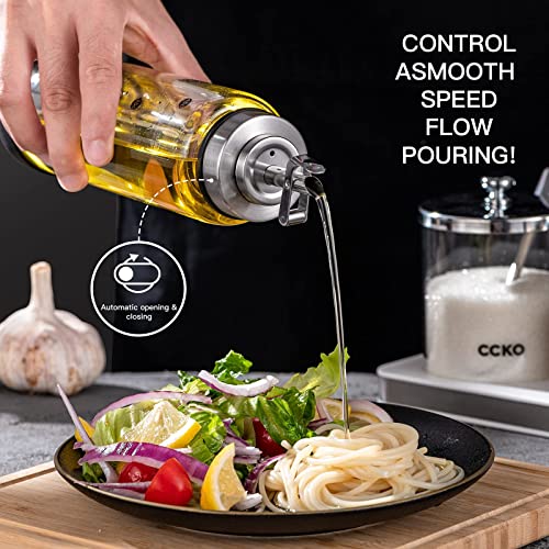 CCKO Glass Olive Oil Dispenser Bottle with Stainless Steel Spouts Shatterproof Glass Olive Oil Bottle 350ml Cooking Oil and Vinegar Cruet Bottle Container Carafe for Kitchen by CCKO - Used condition - Image 5
