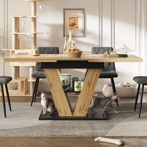 Aunvla Mesa de comedor extensible (110 x 80 x 75 cm), mesa de cocina, mesa extensible, extensible hasta 140 cm, adecuada para cocina y salón, mesa de madera