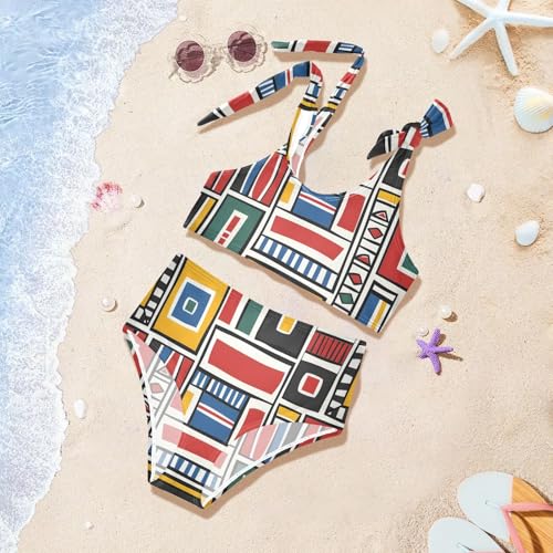 Girls' Bikini Set, Seamless Geometric Pattern Kids Swimsuit 2 Pcs Beach Bathing Suit4