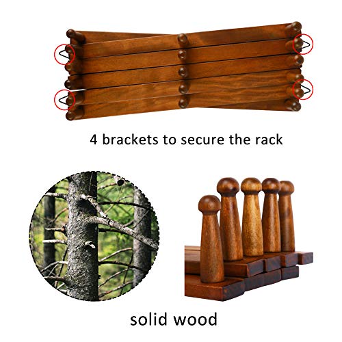 WEBI Accordian Wall Hanger,Expandable Wooden Coat Rack,Hat Rack for Wall,Accordion Wall Rack for Hats,Caps,Coffee Mugs,17 Peg Hooks,Rustic Brown - Thumbnail 3