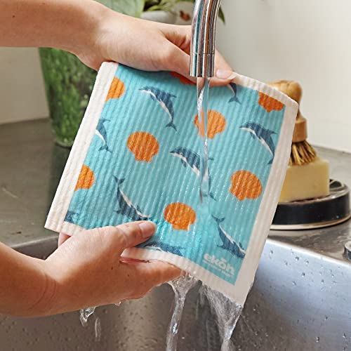 Ekoh Swedish Dishcloths For The Kitchen - Dish Towels 3 Set Beach Prints - Reusable Paper Towel - Eco Friendly Dish Cloths - Cleaning Sponge Cloths (Blue, Turquoise, Navy, Orange, Sea Life Prints) #TOP7
