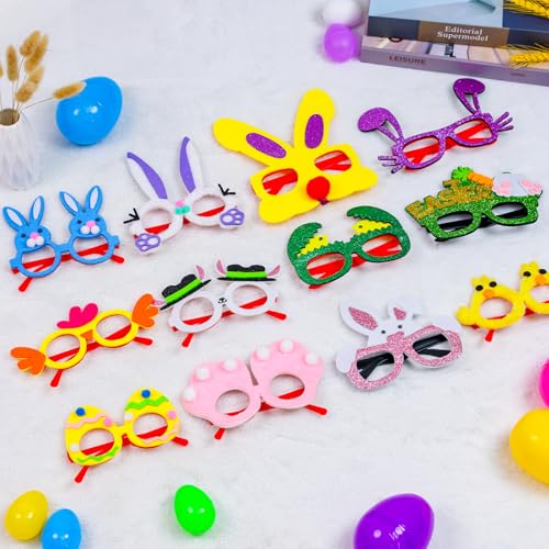 MGparty Easter Party Glasses Frame 12PCS Easter Bunny Ears Chick Eggs Glasses Easter Party Decoration Supplies Easter Photo Booth Basket Stuffers for Kids and Adults by MGparty - Image 4