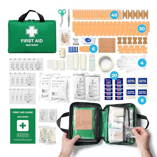 Gatarn 220 Piece First Aid Kit Bag | Includes Eyewash, 2 x Instant Cold Ice Packs & Emergency Car Blanket | Complete Medical & Survival Kit for Home, Car, Office, Caravan, Travel & Sports