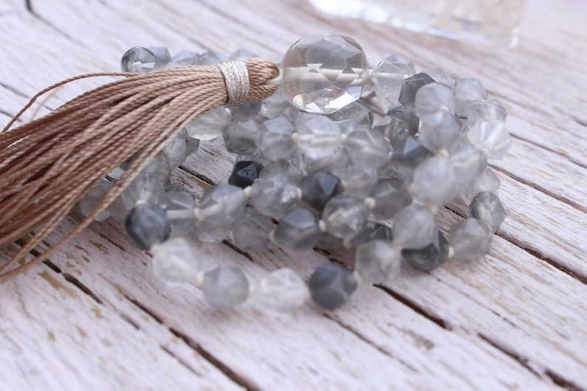 Natural Grey Agate & Clear Quartz 108+1 Beads Prayer Mala Necklace