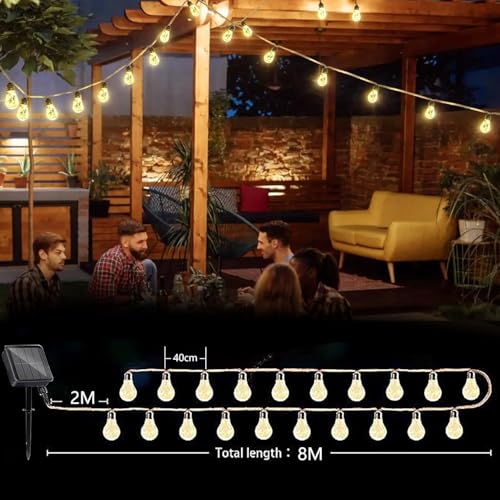 Cnulenzt Solar lichterkette aussen, 16 Glühbirnen 8M/8 Modi Solar Lichterkette for Außen mit Hanfseil, IP65 Wasserdich,für Garten, Balkon, Hochzeit, Party (Warm Weiß)