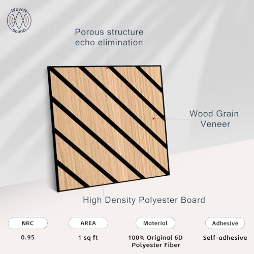 Image of WoveN SounD Acoustic Wall Panels, Natural Oak, 16 Pack, 12x12 in | Self-Adhesive, NRC 0.95, Carved Pattern, Sound Proof, Echo Reduction, Sound Dampening, Home Studio, Office, Gaming Room