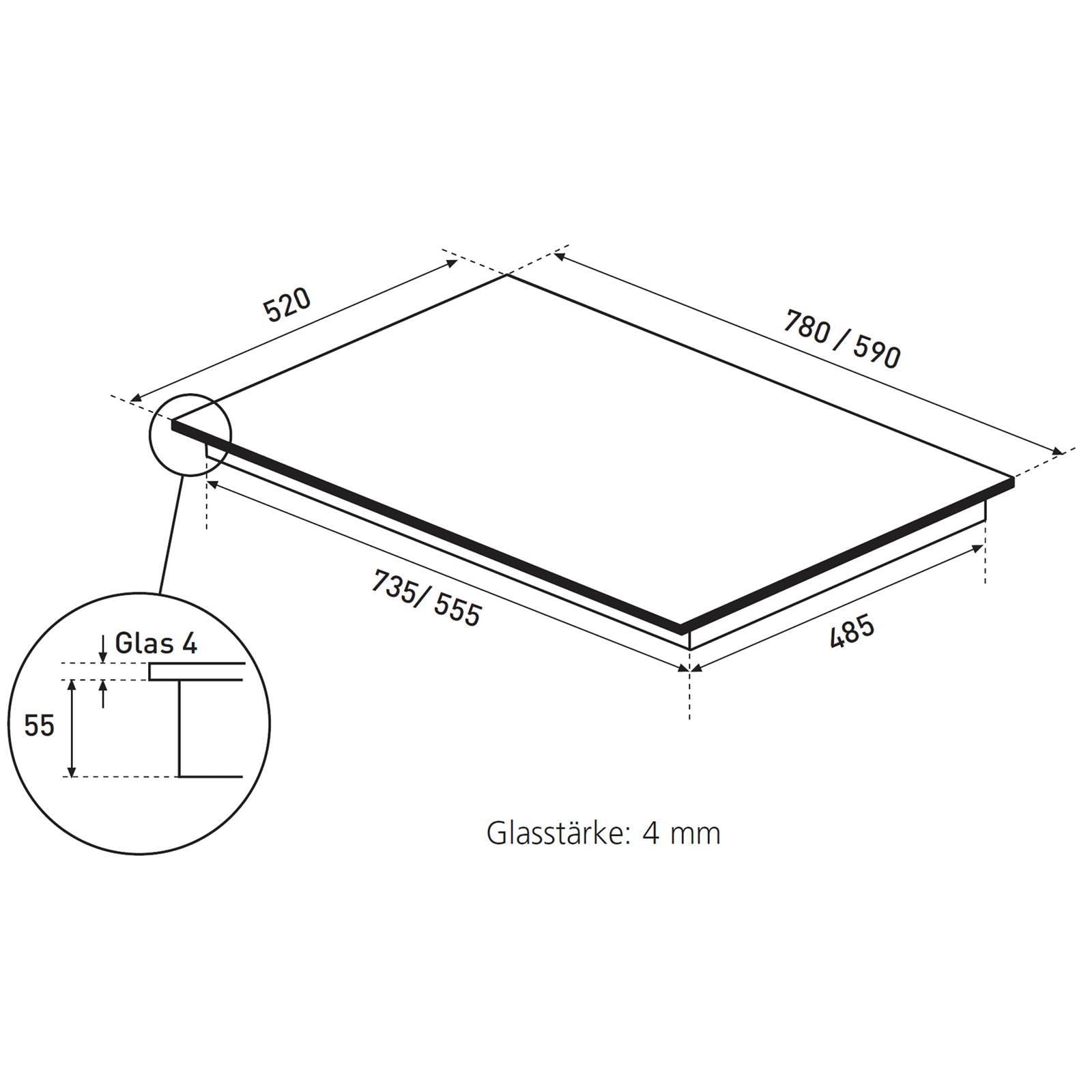 Oranier Kochfeld 80 cm Induktion KFI980 autark - Glaskeramik Induktionskochfeld mit 4 Kochzonen roter LED Anzeige & Touch Control Steuerung
