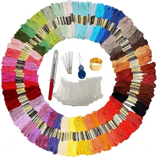 100 Skeins Multicolor Embroidery Floss Set - 6-Strand 8.75yd per Skein, Rainbow Cross Stitch Threads for DIY Crafts, Friendship Bracelets & Machine Embroidery with Craft Tool Kit, Machine Washable