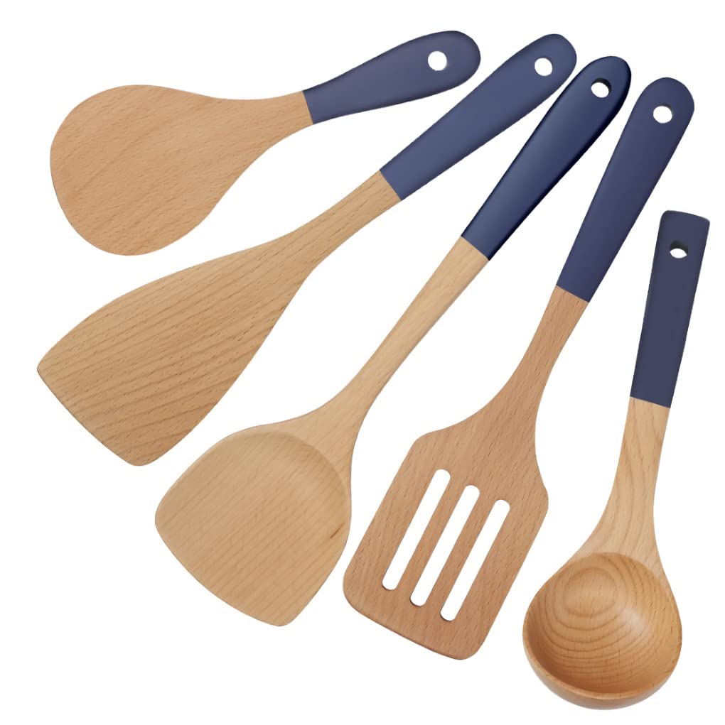 Spatule en bois pour poêle antiadhésive et cuillère de cuisine résistante